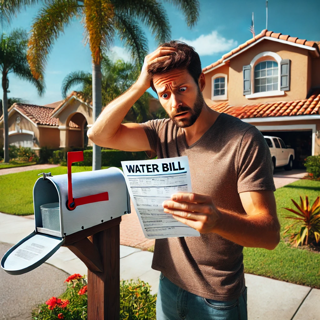 A Florida man standing at his mailbox in shock after opening a high water bill