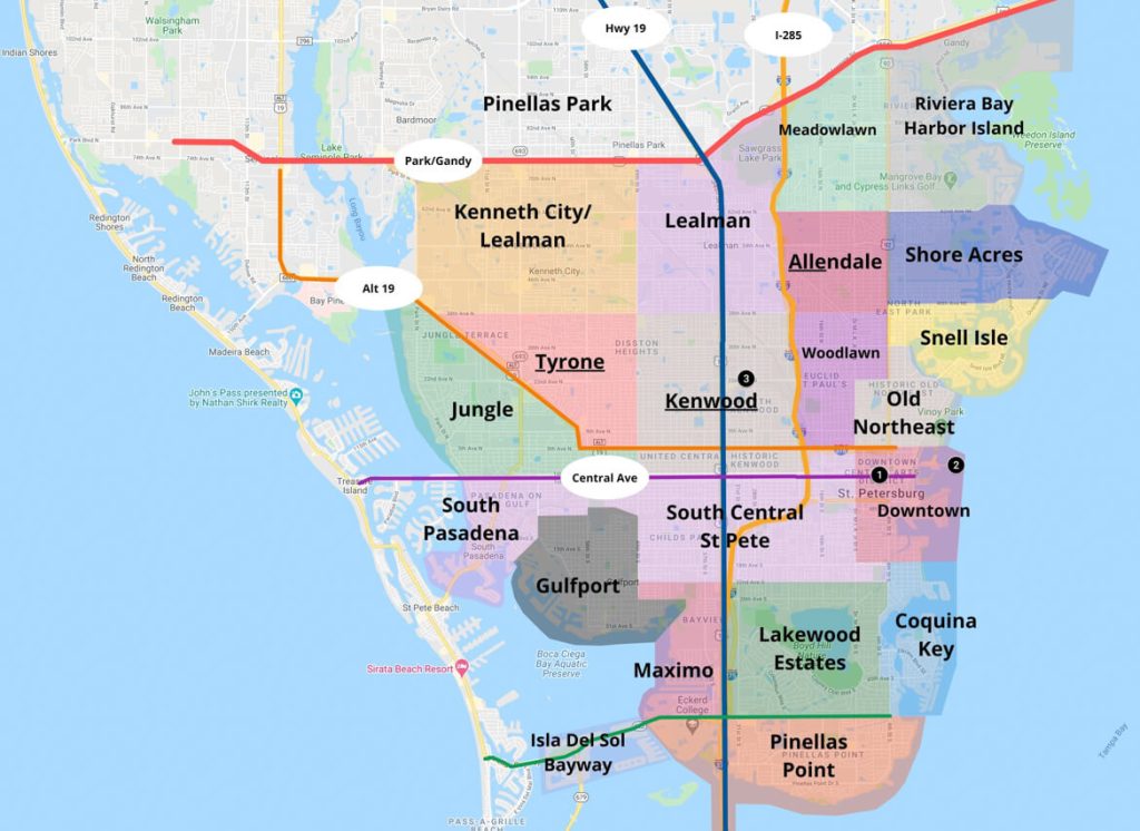 map of st petersburg florida with areas