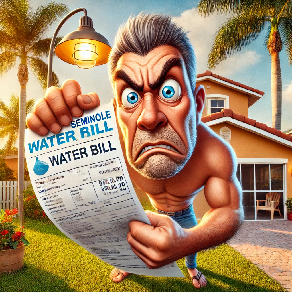 An angry Seminole Florida homeowner after receiving a very high water bill.