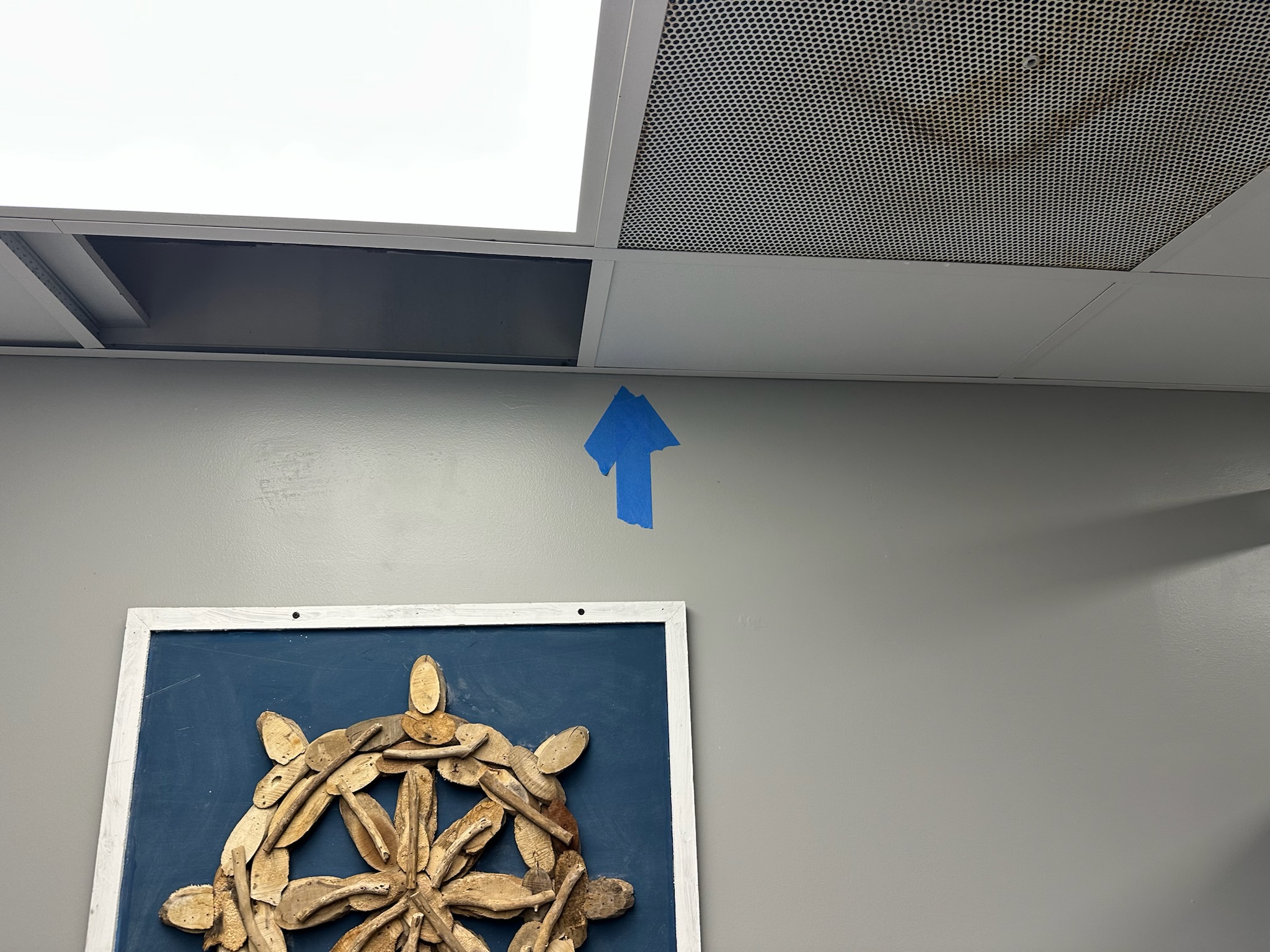 Blue tape marks leak