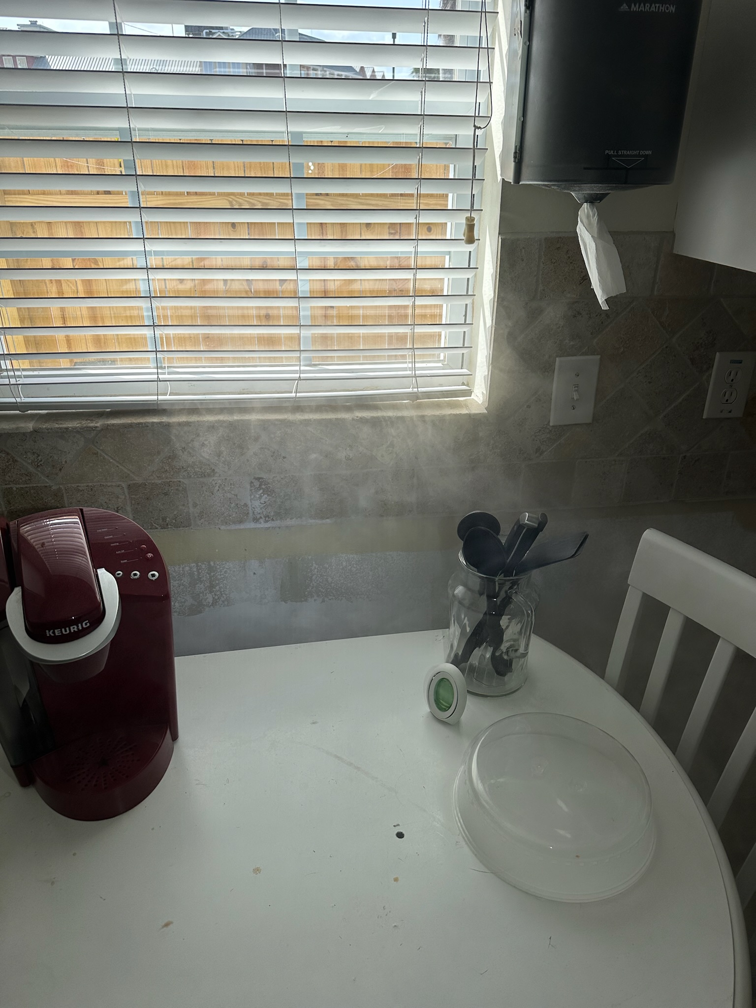 Smoke clearly visible where sink was removed