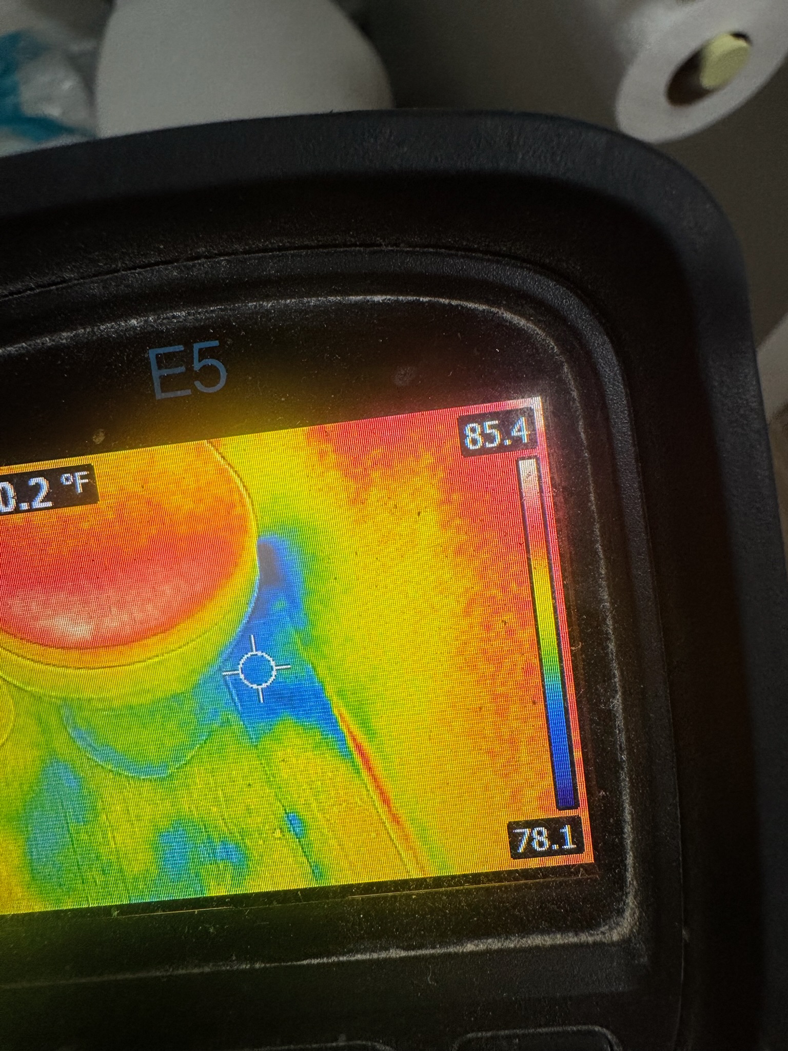 Thermal inspection around the toilet Infrared camera used to inspect floor around toilet in small St. Petersburg bathroom