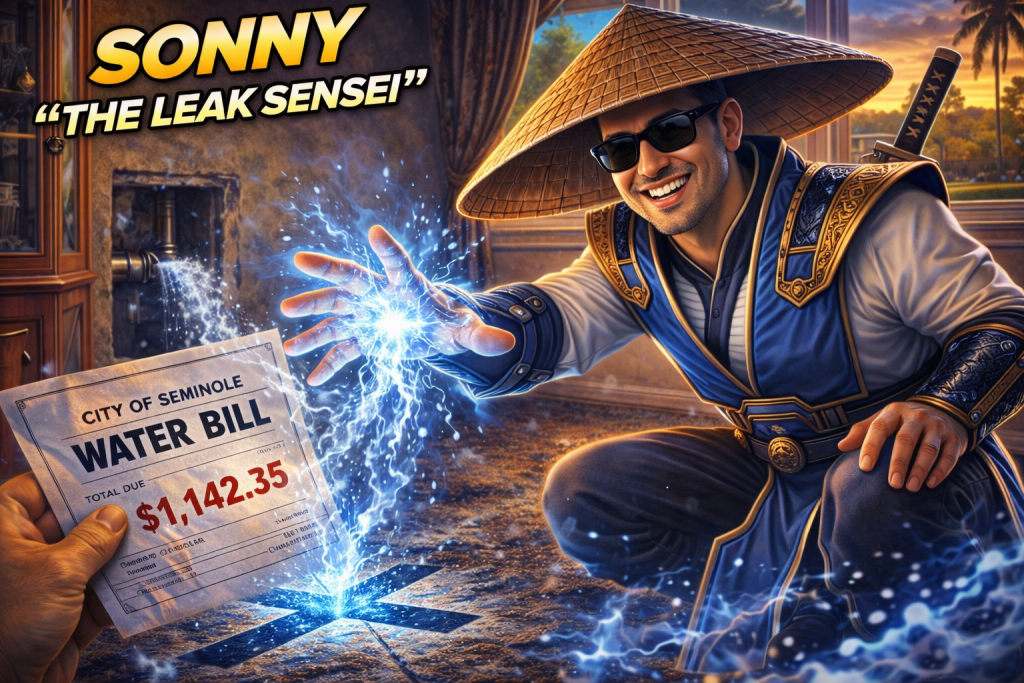 Sonny the Leak Sensei using his skills to locate a hidden water leak in a Seminole, Florida home