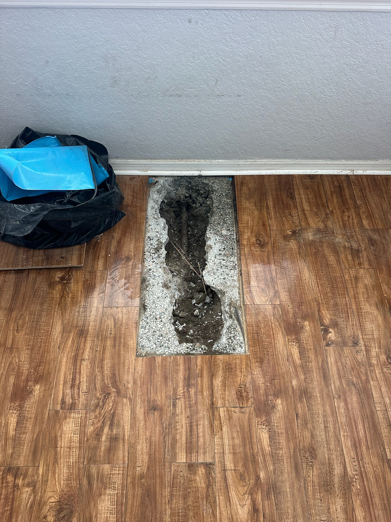 Pinellas County high water bill galvanized pipe exposed under slab Galvanized pipe exposed beneath slab during Pinellas County high water bill investigation