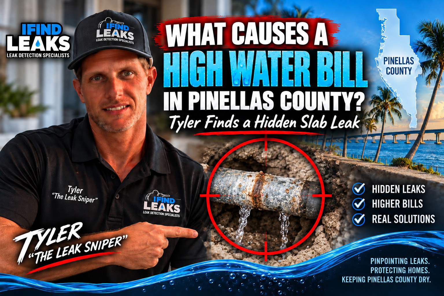Tyler “The Leak Sniper” featured image showing hidden slab leak causing a high water bill in Pinellas County