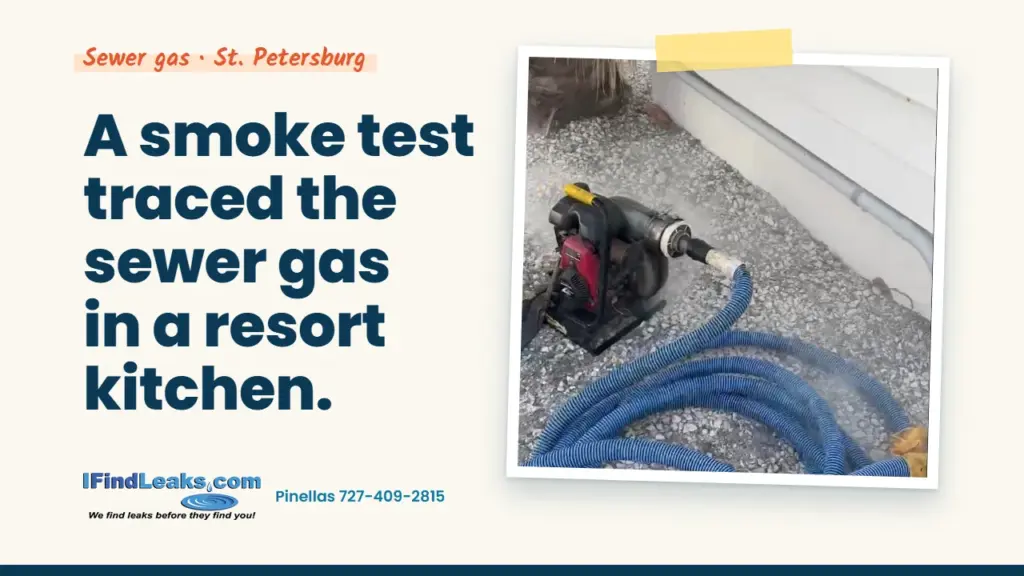 A smoke test traced the sewer gas in a resort kitchen.