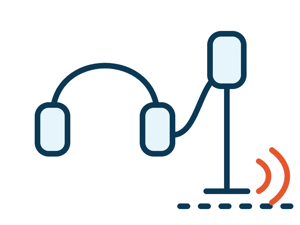 Sketch of headphones and an ultrasonic ground probe