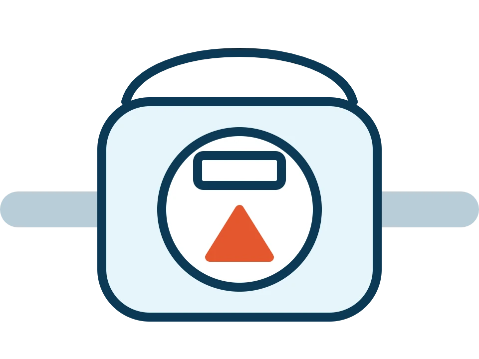 Sketch of a water meter with its red leak indicator